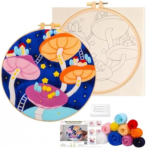 Hilsayum Mushroom Pattern Needle Felt Painting Kit,Felt Kits for Adults,Needle Felting Kits, Wool Felt Painting Wool Felting Picture Kit Beginner (Mushroom D) by Hilsayum