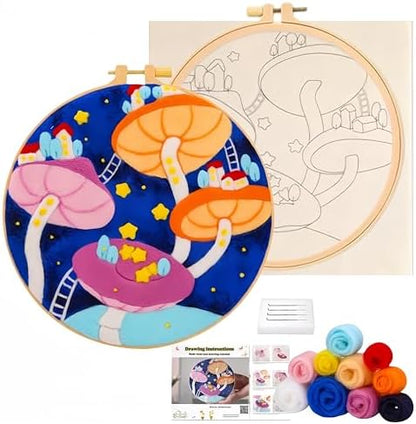 Hilsayum Mushroom Pattern Needle Felt Painting Kit,Felt Kits for Adults,Needle Felting Kits, Wool Felt Painting Wool Felting Picture Kit Beginner (Mushroom D) by Hilsayum