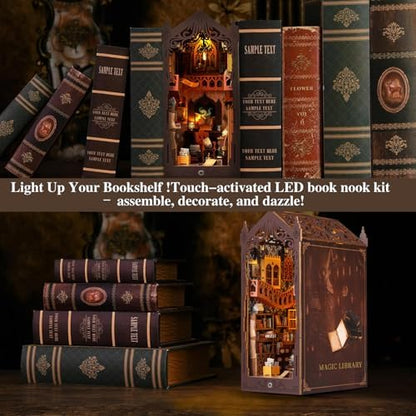 Book Nook Kit,DIY Miniature House Kit,Dollhouse Booknook with Dust Cover & LED Light,3D Wooden Bookends Puzzle,Bookshelf Decorfor for Adults, Teens, Beginners,Gifts for Family, Friends - Image 6