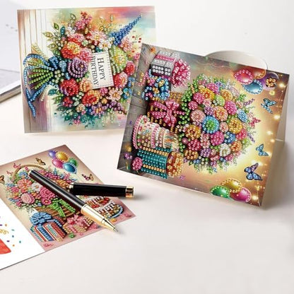 Tontut 6 Pieces Diamond Art Painted Greeting Cards, Flower Basket Gift Butterfly 5D DIY Special Shape Diamond Card Creative Gifts, Christmas Thanksgiving Greeting Card Congratulation - Image 6