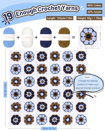 Coopay Crochet Blanket Kit for Beginners, Easily Granny Square Blanket Kit - Image 2