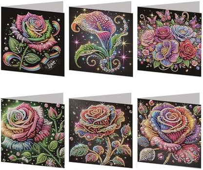 6Pcs Diamond Art Painting Cards Kit Rose Flower Greeting Cards by C%27eitura