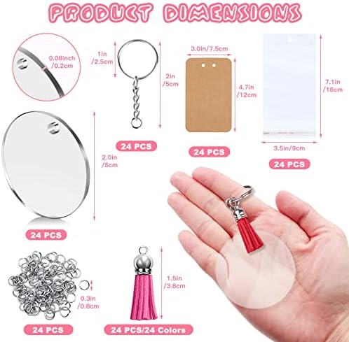 ZOCONE 144 PCS 2 INCH Acrylic Keychain Blanks Set, Clear Circle Acrylic Blank Bulk with Keychain Ring, Display Card, Packing Bag, Jump Rings, Tassels for Vinyl DIY Keychain Earring and Craft Project - Image 2