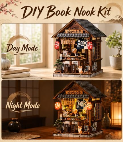 Book Nook Kit DIY Miniature House with LED Lights, 3D Wooden Puzzle Tavern for Adults, Mini Dollhouse Building Kit, Creative Home Decor Gift for Women & Men - Image 3