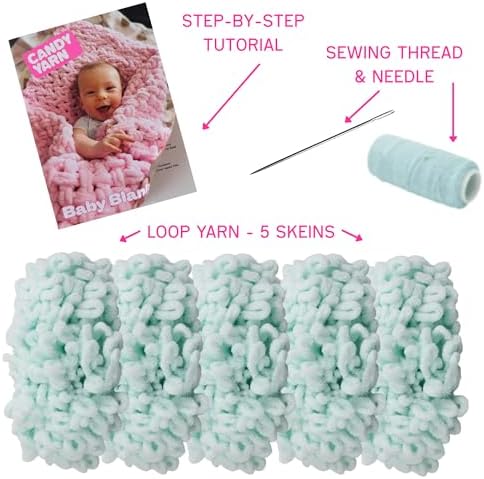 Beginner Craft Kit – Easy Loop Yarn Baby Blanket Kit for Adults & Kids, DIY Arm Knitting Kit with Soft Chenille Yarn, Perfect Handmade Gift (Mint) - Image 2