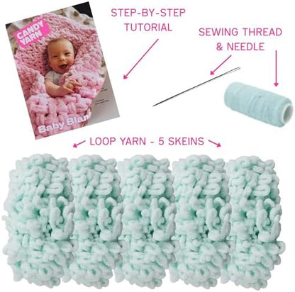 Beginner Craft Kit – Easy Loop Yarn Baby Blanket Kit for Adults & Kids, DIY Arm Knitting Kit with Soft Chenille Yarn, Perfect Handmade Gift (Mint) - Image 2