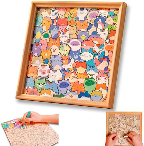 DIY Wooden Cat Puzzle Frame, 75 Colorable Puzzle Pieces, Comes with 12 Coloring Pens, Creative Art Craft Set, Suitable for Adults, Unique Handmade Gift for Cat Lovers, Home Decor by Unknown