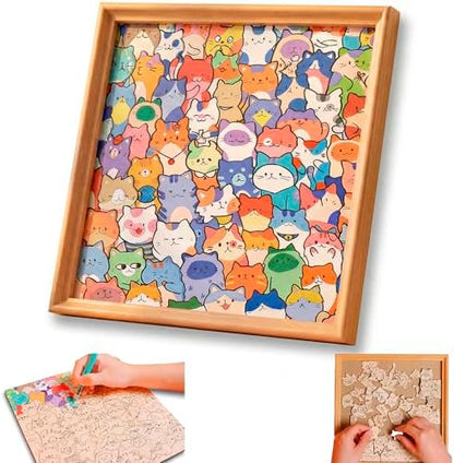 DIY Wooden Cat Puzzle Frame, 75 Colorable Puzzle Pieces, Comes with 12 Coloring Pens, Creative Art Craft Set, Suitable for Adults, Unique Handmade Gift for Cat Lovers, Home Decor by Unknown