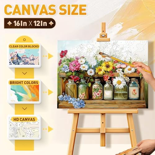 Qaisxoty Flowers Paint by Numbers Kit for Adults, Rolled Floral Adult Paint by Number, Complete Paint by Number Kit with Canvas, Box, Brushes, Acrylic Paints - DIY Home Decor & Gift (12”x16”) - Image 5