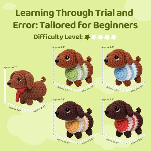 Mewaii Crochet Kit for Beginners, 5 Pack Dachshund Dog Craft Set - Image 5