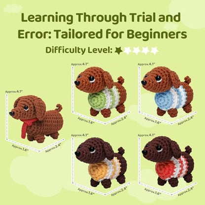 Mewaii Crochet Kit for Beginners, 5 Pack Dachshund Dog Craft Set - Image 5