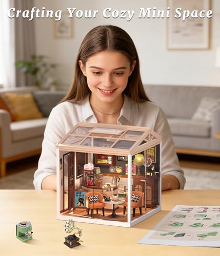 Vintage Coffee Shop Miniature House Kit – DIY Cafe Dollhouse with Glass Display Case, 3D Micro Building Model Kit for Adults & Teens, Craft Hobby Gift for Coffee Lovers - Image 6