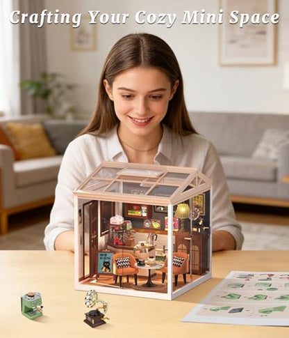 Vintage Coffee Shop Miniature House Kit – DIY Cafe Dollhouse with Glass Display Case, 3D Micro Building Model Kit for Adults & Teens, Craft Hobby Gift for Coffee Lovers - Image 6