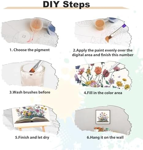 EOBROMD Framed Paint by Numbers Kits for Adults with Wooden Easel, Flowers Book DIY Paint by Numbers Kits for Beginner, Painting on Stretched Canvas, Oil Crafts Home Decor Gift 10x10 Inch - Image 5