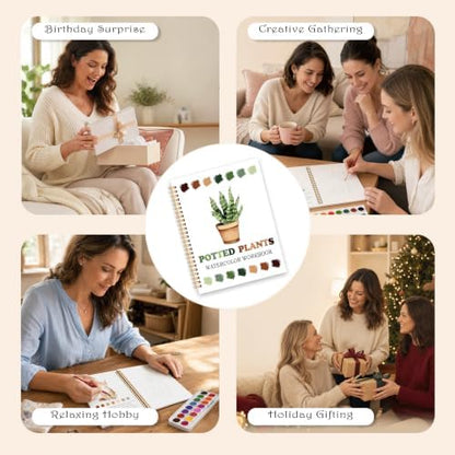 Potted Plants Favorites Watercolor Workbook, Easy Water Coloring Book for Adults Beginners, 12 Patterns, 18 Colors Watercolors Paint Set, Watercolor Kit, Gift for Women Plant Lovers Teen - Image 7