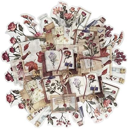 Vintage Pink Rose Scrapbook Stickers, 40Pcs Decorative Retro Adhesive Watercolor Aesthetic for Craft Art Bullet Junk Journal DIY Paper Planner Notebook Collage Album by ZMLSED