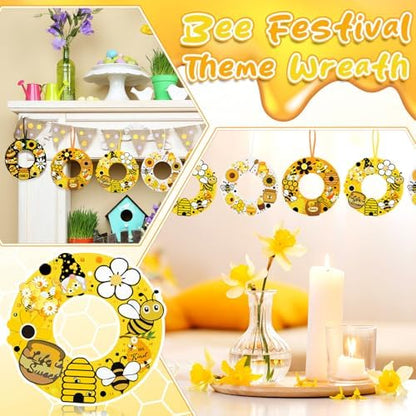32 Sets Bee Wreath Crafts Kits DIY Summer Felt Bee Wreath Hanging Ornaments with Sunflower Honey Flower Gnome Hive Stickers Crafts Make Your Own for Home Summer Party Decor - Image 4
