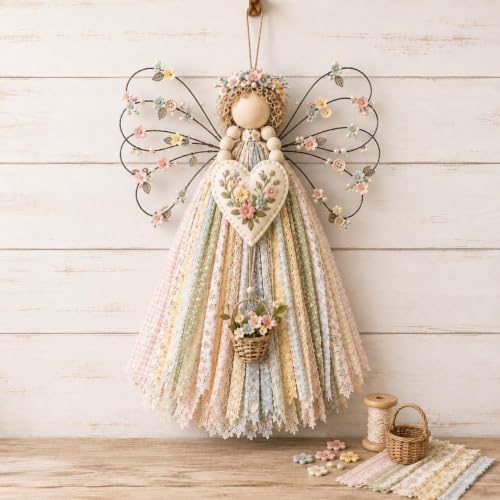 CHIANART Angel Fabric Hanging DIY Kit, Macrame Wall Weaving Craft,Crochet Wall Hanging Kit, Rustic Farmhouse Christmas Tree & Holiday Home Decor, Beginner-Friendly Handmade Gift for Women (H) by Unknown
