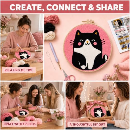 MZSMYKCH punch needle kits adults beginner - Black Cat punch needle kits Starter Set with Yarn, Needle Tool & Frame, Easy DIY Craft Decor, Relaxing Hobby Gift for Teens & Craft Lovers(Black Cat ) - Image 6