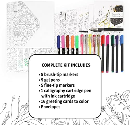 SpiceBox Mindful Adult Coloring DIY Greeting Cards Set, Card Making Kits for Holiday Christmas, Valentine’s Day, Mother’s Day, Thank You, with Markers, Gel Pens, and Calligraphy Pen, Hobby Kits - Image 5