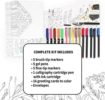 SpiceBox Mindful Adult Coloring DIY Greeting Cards Set, Card Making Kits for Holiday Christmas, Valentine’s Day, Mother’s Day, Thank You, with Markers, Gel Pens, and Calligraphy Pen, Hobby Kits - Image 5
