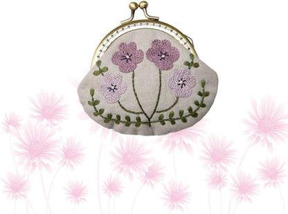 HEALLILY Embroidery Starter Kit with Round Kiss Lock Coin Purse DIY Embroidery Tools with Wool Needle and Washable Pattern for Women Girls Craft