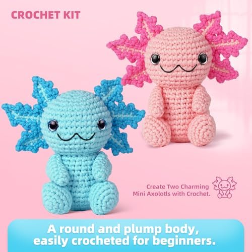 MOREJMTT Crochet Kit for Beginners, Crochet Animal Kits,Crocheting Kit for Starters with Step-by-Step Video Tutorials, Beginner Crochet Kits for Adults (2Pack Axolotl) - Image 2