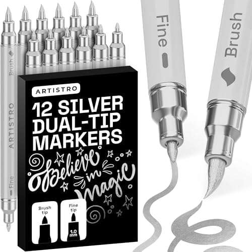 ARTISTRO 12 Silver Dual-Tip Acrylic Paint Marker Pens for Drawing by ARTISTRO