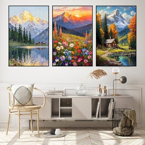 3 Pack Framed Paint by Numbers for Adult with Wooden Easel (8x12 inch) - Image 2