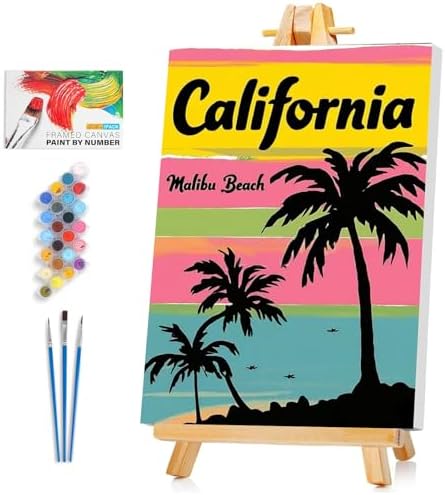 Framed Paint by Numbers Kit for Adults Beginner & Kids Ages 8-12, Beach Easy Paint by Numbers Canvas with Frame, without Easel, DIY Acrylic Number Painting for Adults for Home Decor Gift 8 x 12 Inch by Unknown