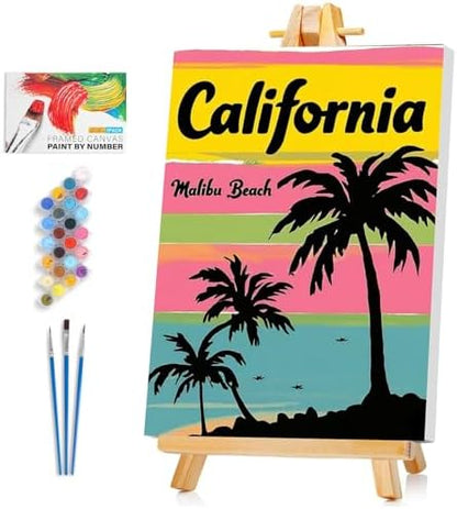 Framed Paint by Numbers Kit for Adults Beginner & Kids Ages 8-12, Beach Easy Paint by Numbers Canvas with Frame, without Easel, DIY Acrylic Number Painting for Adults for Home Decor Gift 8 x 12 Inch by Unknown