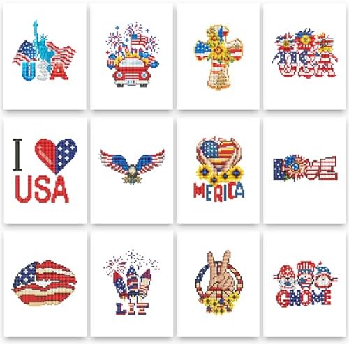 PeakLuv 12 Pcs 4th of July Small Diamond Art Kits for Adults Patriotic, Independence Day Mini Diamond Painting Kits, American Eagles Gem Art, Square Drill Painting for Home Wall Desktop Decor, 6X7in by PeakLuv