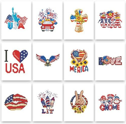 PeakLuv 12 Pcs 4th of July Small Diamond Art Kits for Adults Patriotic, Independence Day Mini Diamond Painting Kits, American Eagles Gem Art, Square Drill Painting for Home Wall Desktop Decor, 6X7in by PeakLuv