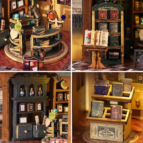 fifijoy DIY Dollhouse Miniature House Kit, Tiny House Kits Mini Doll House Model Building Sets, Wooden Miniature Kits for Adults (Magic Book City) - Image 6