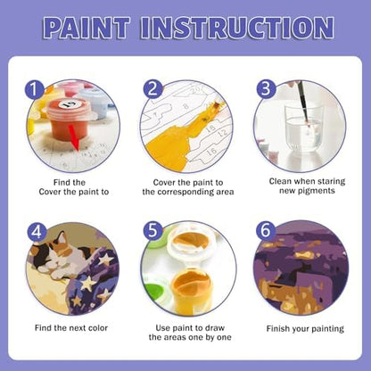 Framed Paint by Numbers Kit for Adults Beginner & Kids Ages 8-12, Moon Cat Paint by Numbers with Frame, without Easel, DIY Acrylic Number Painting for Adults Canvas for Home Decor Gift 8 x 12 Inch - Image 6