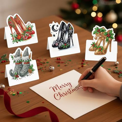 jinglinhh 6pcs Diamond Art Painting Christmas High Heels Greeting Cards with Envelopes, DIY Card Making Kits for Adults, Diamond Art Postcards Christmas Cards Craft Gifts - Image 6
