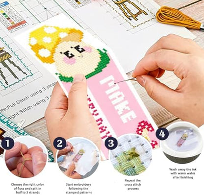ORIGACH 6 Set Pink Mushroom Cross Stitch Bookmark Kit for Beginner - Image 4