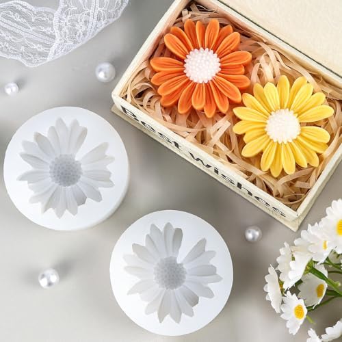 2 PCS Daisy Flower Silicone Molds, Chrysanthemum Resin Candle Molds, 3D Flower Fondant Mold for DIY Cake Chocolate Soap Wax Clay Craft Decoration (Daisy) - Image 6