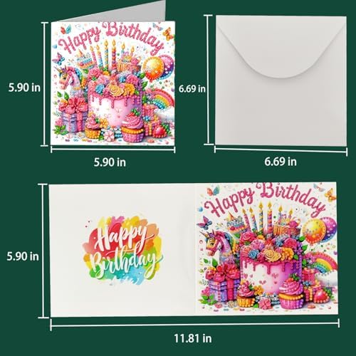 DIY Diamond Art Birthday Cards Kit - 6 Blank Greeting Cards & Envelopes,5D Diamond Arts Greeting Cards Set, Handmade Creative Gift for Beginners,Adults,Includes Tools - Image 2