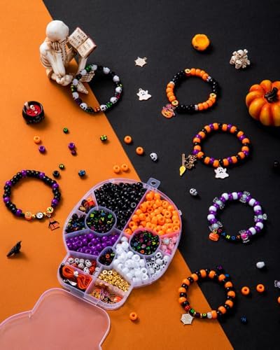 Taybonds Halloween Beads for Bracelet Jewelry Making Kit, Skull Polymer Clay Beads Pony Beads, Halloween Beads Charm for DIY Necklace Earrings, Gifts for Party - Image 3