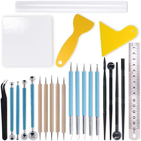 Swpeet 24Pcs Modeling Clay Sculpting Tools Kits, Painting Brush, Wooden Dotting Tools, Ball Stylus Tool, Plastic Ball Rod Stylus Modeling Tools, Clay Roller, Clay Scarper for Modeling Clay by Swpeet