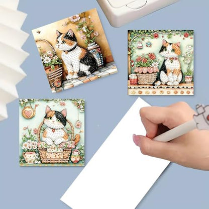 6pcs Little Garden Cat Diamond Art Painting Greeting Cards Kit with Envelopes, 5D DIY Special Shaped Card Making Kits for Adults, Holiday Birthday Postcards, Creative Craft Gifts - Image 6