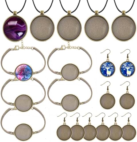 J6QIHANG Pendant Trays Set with Glass Cabochons for Jewelry Making by Unknown