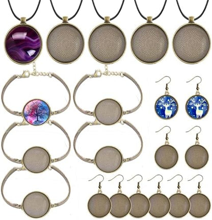 J6QIHANG Pendant Trays Set with Glass Cabochons for Jewelry Making by Unknown