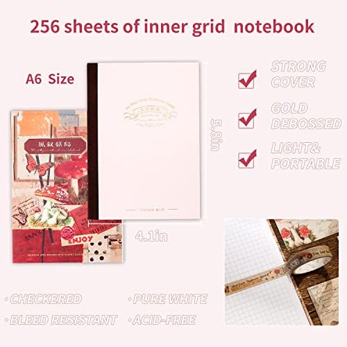 emmoolife Scrapbooking Supplies Kit, Vintage Mushroom Aesthetic Scrapbook Kit for Bullet Junk Journal, Stationery, A6 Grid Notebook, DIY Journaling Supplies, Birthday Craft Gift for Teen Girl Women - Image 4