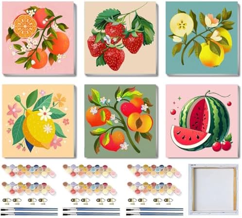 SYDYLH 6 Pack Framed Paint by Numbers Kit for Kids,Easy Acrylic Paint by Numbers Kits on Canvas,Fruit Oil Painting Paint by Number for Adults Beginners for Home Wall Decor (8x8inch) by Unknown