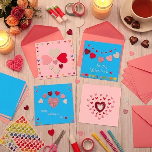 Zonon 16 Pack Valentines Crafts DIY Card Valentines's Day Kits Foam Heart Sticker Craft DIY Kits Envelopes Cards Set for Exchange Gifts (Cute Color) - Image 5