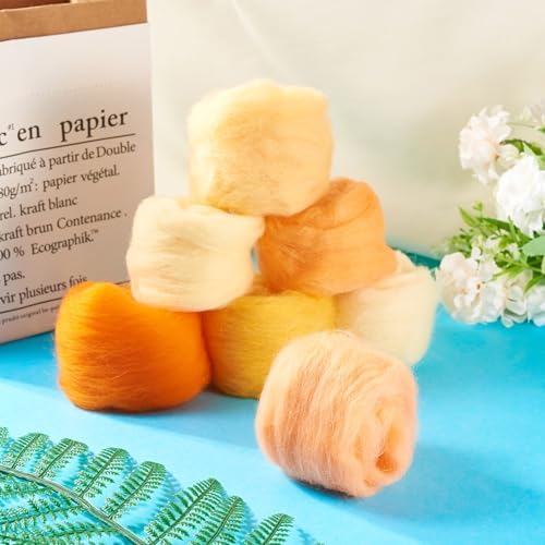 Beadthoven 7 Colors Felting Wool Roving Gradient Color Needle Felting Wool Roving Yarn Fiber Spinning Wool Roving for Needle Felting, DIY Hand Spinning, Wet Felting, DIY Craft Orange 35G - Image 5
