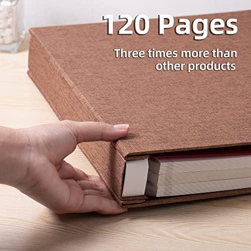 Large Photo Album Self Adhesive 4x6 5x7 3x5 8.5x11 Scrapbook Magnetic Album DIY Scrap Book Length 13 x Width 12.8 (Inches) 120 Sticky Pages Linen Cover DIY Photo Album (Brown) - Image 4