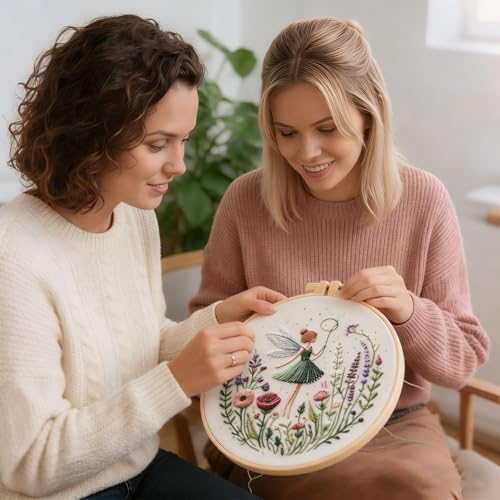 Embroidery Kit for Adults, Pre-Stamped Pattern Embroidery Kit for Beginners, Needlepoint Starter Kit with Hoop Thread Needle Instruction, 7.9'' Hoop (Flower Fairy 3 Packs) - Image 4